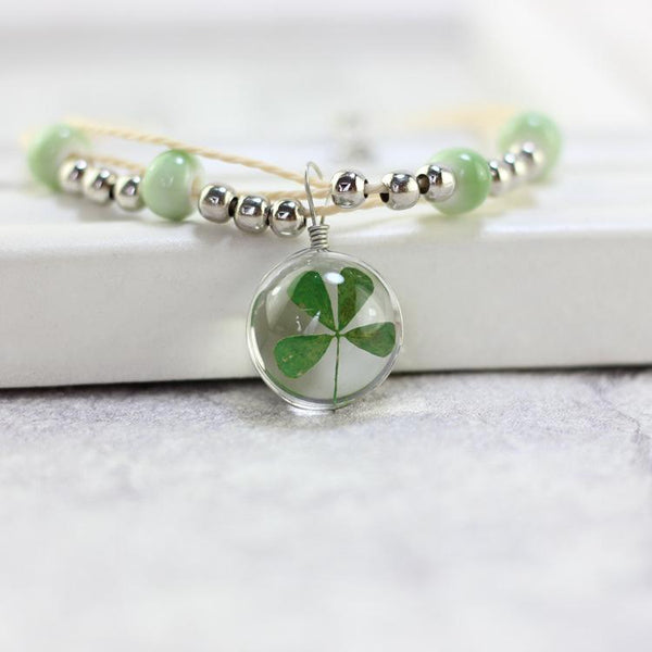 Cute Boho Handmade flowers Four Clover Bracelet