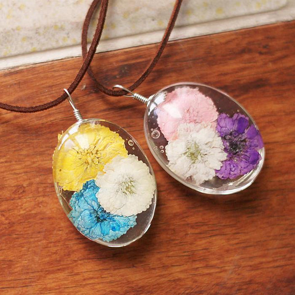 Collares Real Dry Flowers Glass Necklace