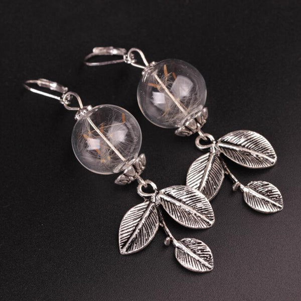 Dandelion Seed Glass Ball Drop Earrings