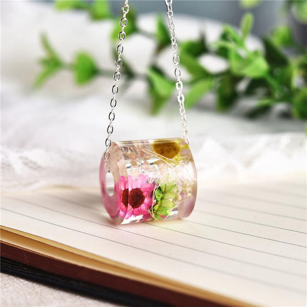 Charms Resin Real Dried Flowers Necklace