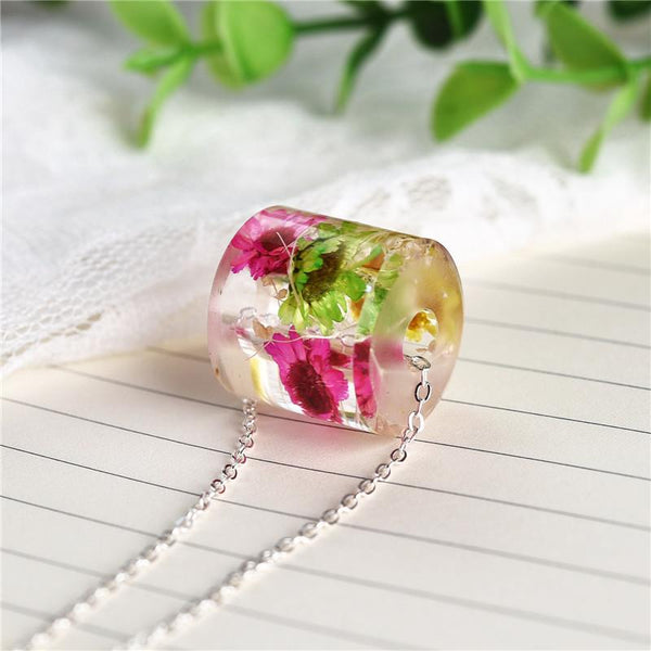 Charms Resin Real Dried Flowers Necklace