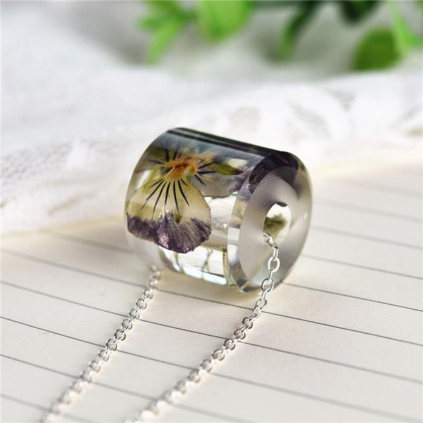 Charms Dried Pansy Flower Necklace