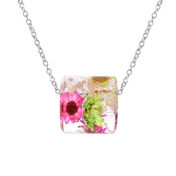 Charms Resin Real Dried Flowers Necklace