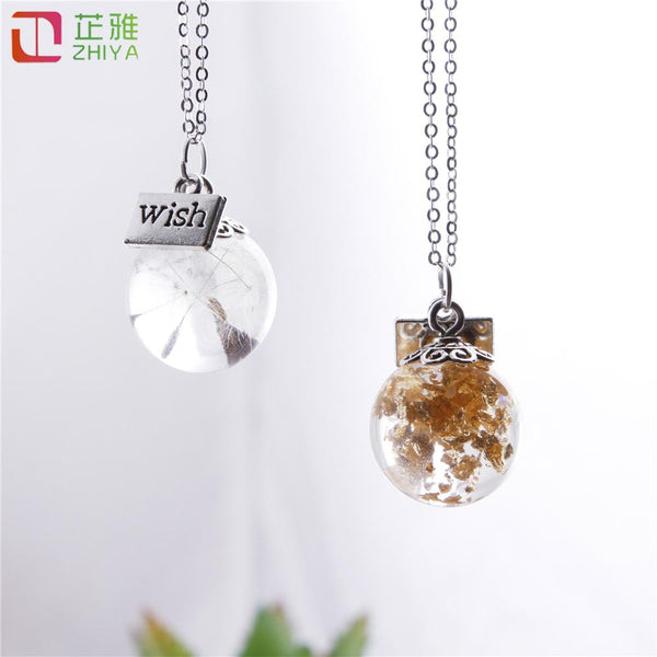 Dandelion Dried Flower Locket Memory Necklace