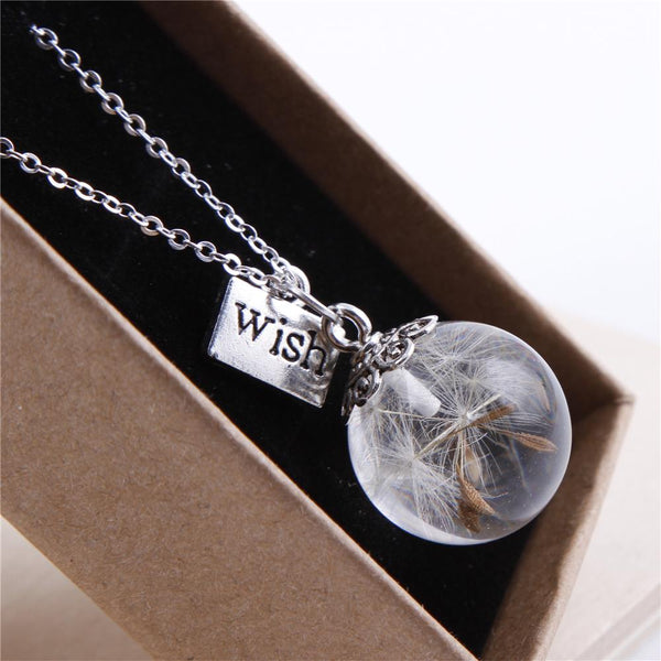 Dandelion Dried Flower Locket Memory Necklace