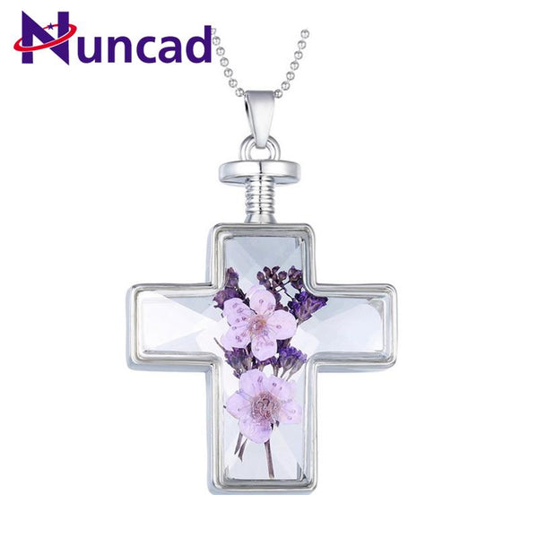 Crosses Shape Dried Flower Pendant Necklace