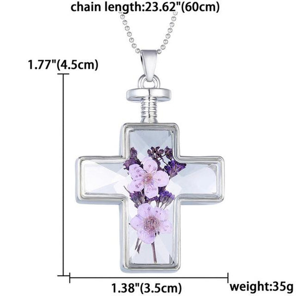 Crosses Shape Dried Flower Pendant Necklace