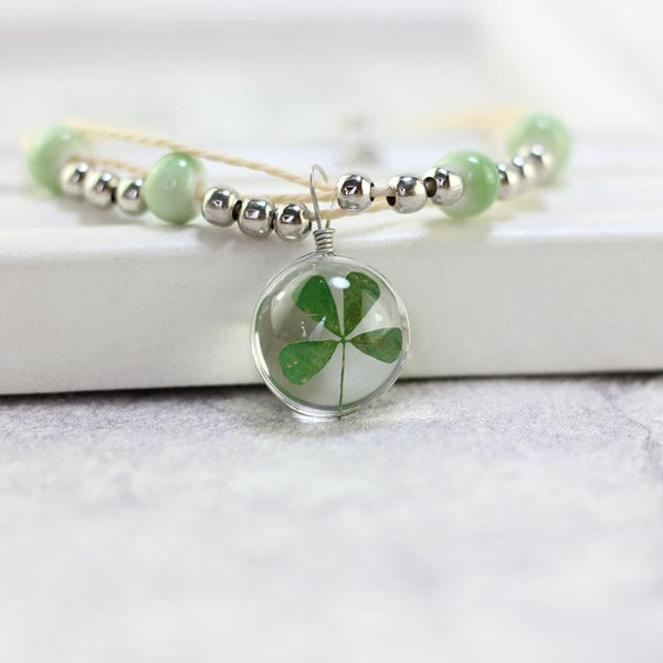 Cute Boho Handmade flowers Four Clover  Bracelet