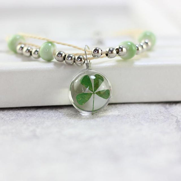 Cute Boho Handmade flowers Four Clover  Bracelet